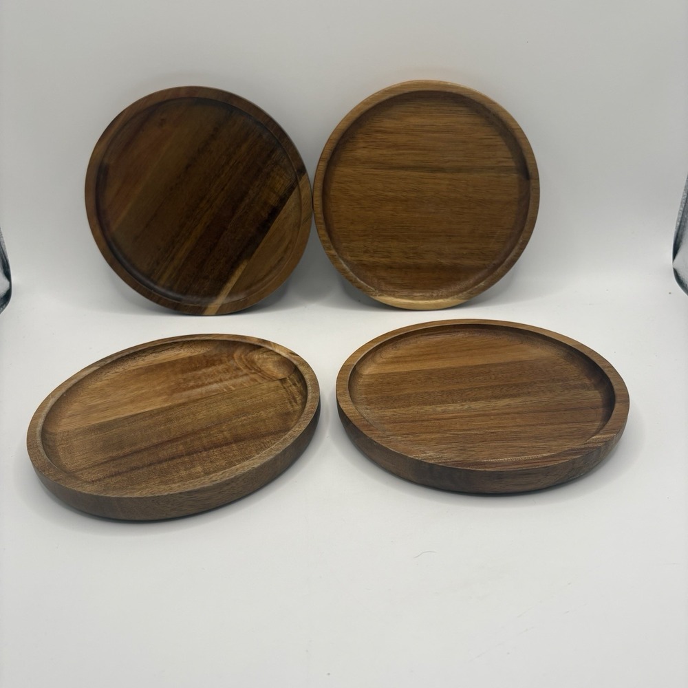Maison Kitchen Giftcraft Set Of 4 Wood Plates 5.5 Inch Round Circle